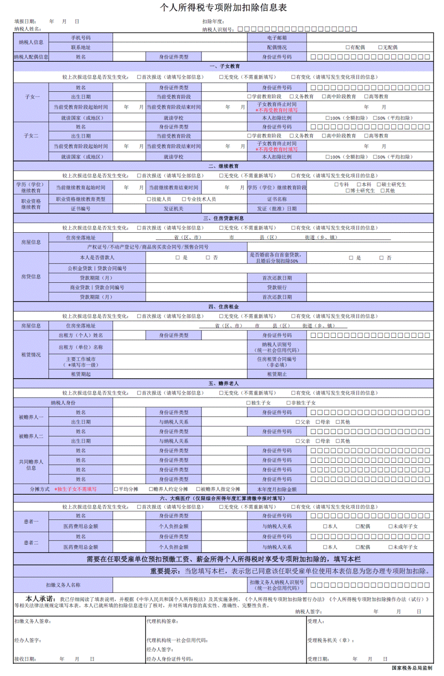 《個(gè)人所得稅專項(xiàng)附加扣除信息表》填表說明 第1張